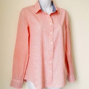 Tommy Hilfiger Shirt Lightweight Cotton Coral Gingham Check Button Size Small